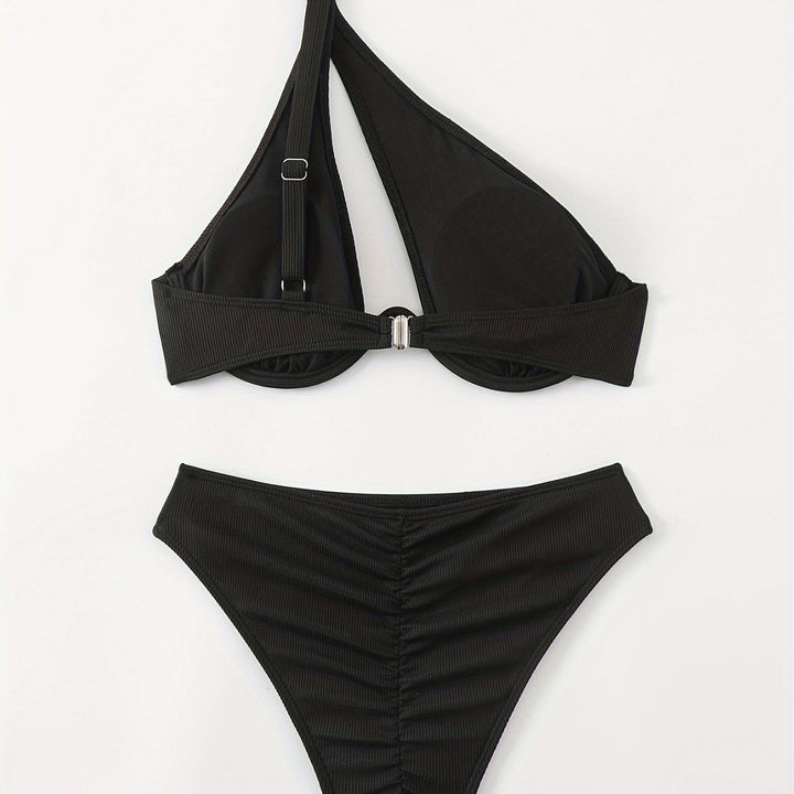 Damen Bikini-Set mit asymmetrischem Trägerdesign und unterstützendem Push-Up-Oberteil Drune