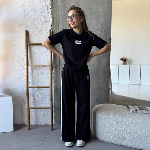 Damen Sportliches T-Shirt und lässige Weite Hose Set Drune