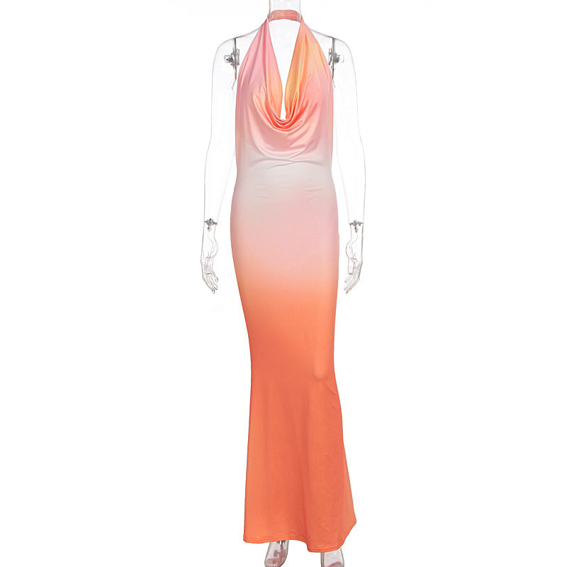 Damen Maxikleid mit schmeichelndem Watercolor-Effekt und tiefem V-Ausschnitt Drune