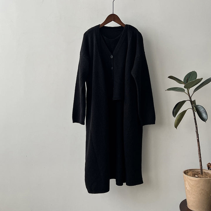 Damen Strickkleid mit Cardigan und Knopfleiste Drune