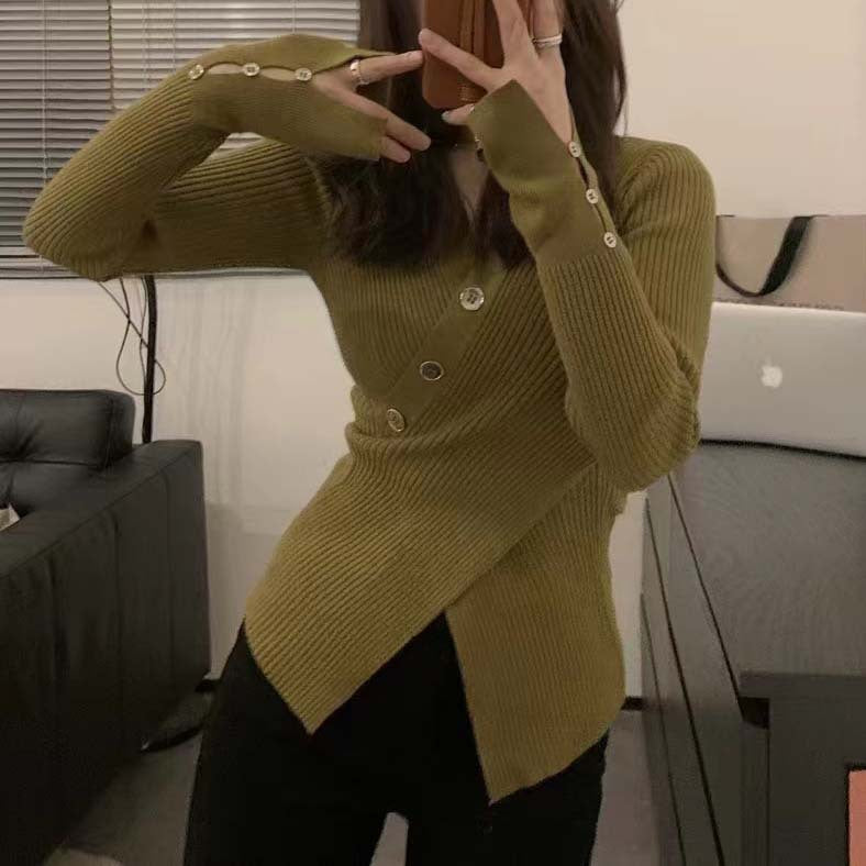 Damen Strickjacke mit asymmetrischem Schnitt und dekorativen Knöpfen Drune