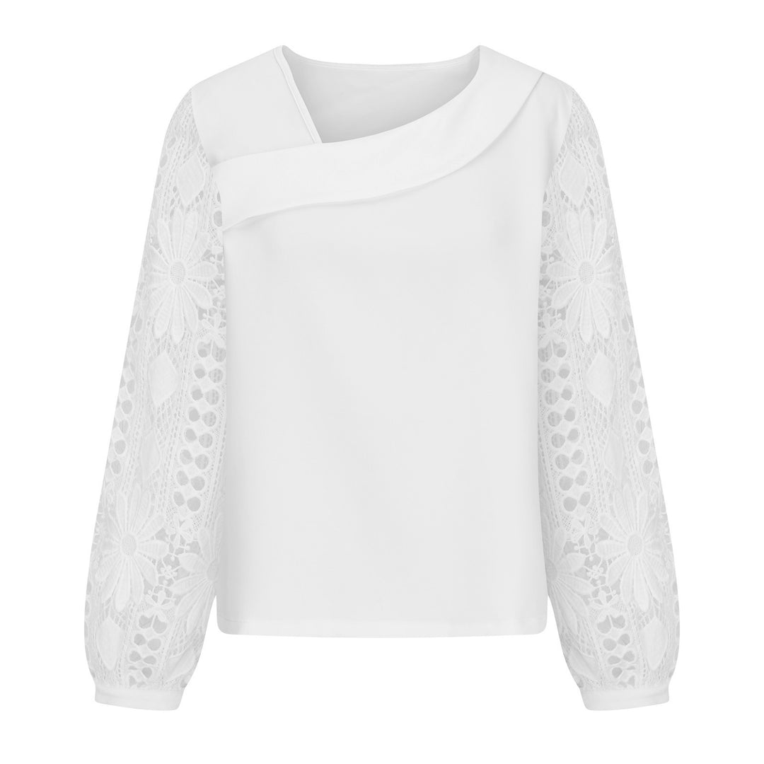Damen Bluse mit floralen Spitzenärmel und voluminösem Schnitt Drune