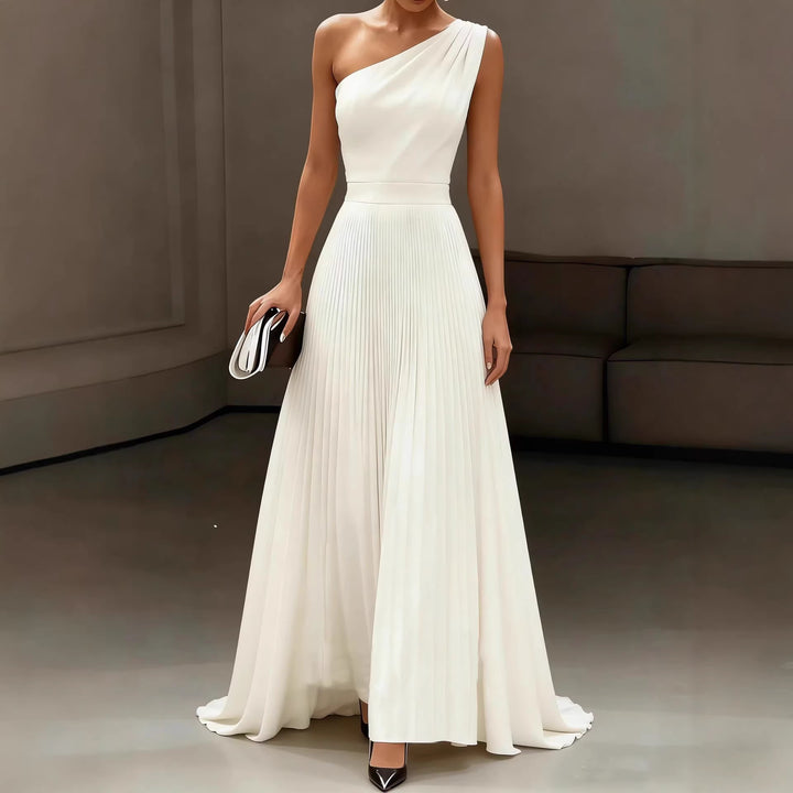 Damen Elegantes einem Schulter-Kleid mit Plissee und fließendem Saum Drune