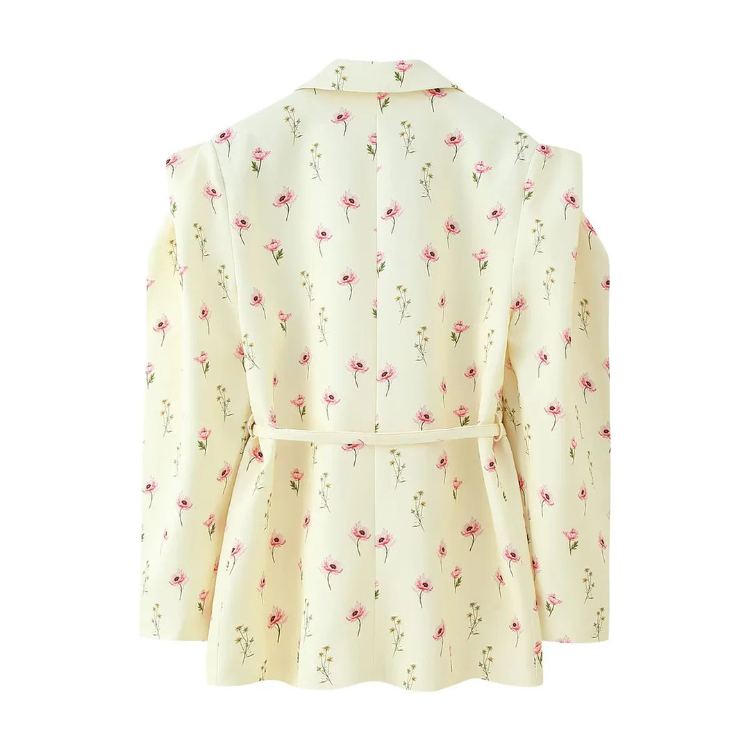 Damen elegante Oversized-Blazerjacke mit Gürtel und Schulterpolstern Drune