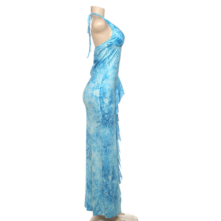 Damen Maxikleid mit raffiniertem Rüschendesign und tiefem V-Ausschnitt Drune