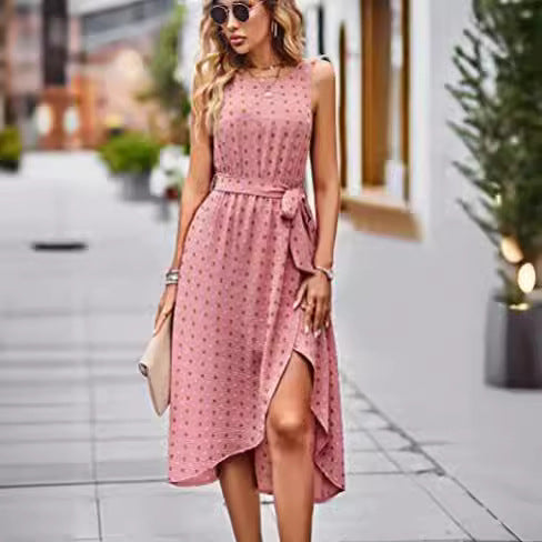 Damen Wickelkleid mit glänzenden Punkten und Taillengürtel Drune