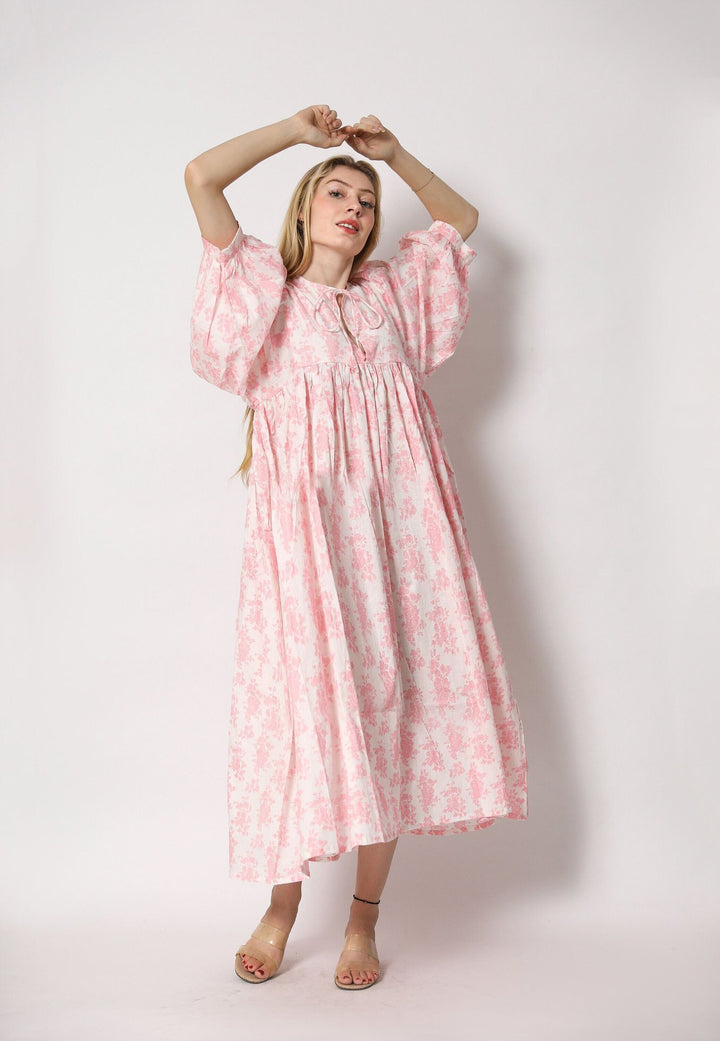 Damen Maxi-Kleid mit voluminösen Ärmeln und raffiniertem Bindungsdetail Drune