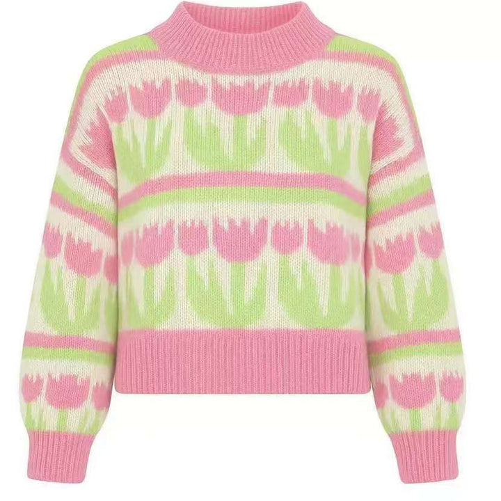 Damen Grobstrickpullover mit Herzmuster und Rollkragen Drune