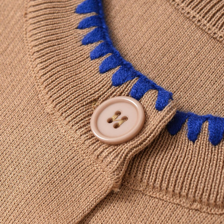 Damen lässige Strickjacke mit dekorativen Knopfdetails und kontrastierendem Saum Drune