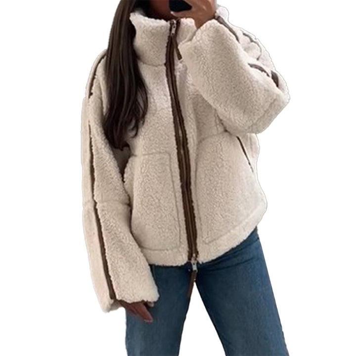 Damen gemütliche Teddy-Fleecejacke mit hohem Kragen und komfortablem Schnitt Drune