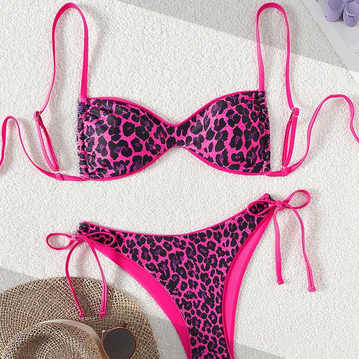 Damen Push-Up Bikini mit elegantem Animal-Print und verstellbaren Trägern Drune