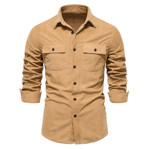 Herren nan feines Cord-Übershirt mit Brustpatten, durchgehender Knopfleiste und körpernaher Silhouette Drune