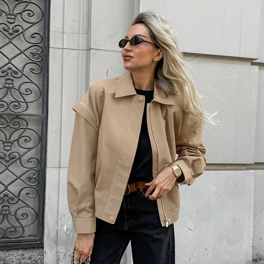Damen Kurze Utility-Jacke mit voluminösen Ärmeln und praktischen Taschen Drune