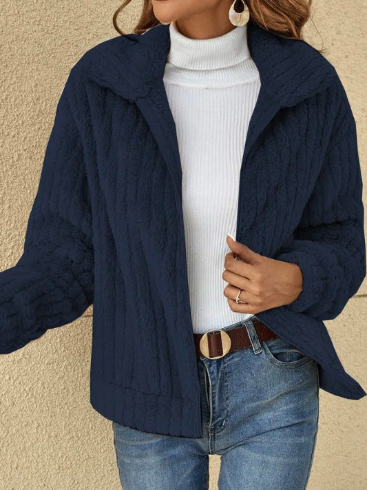 Damen Kuschelige Fleecejacke mit hohem Kragen und texturiertem Design Drune