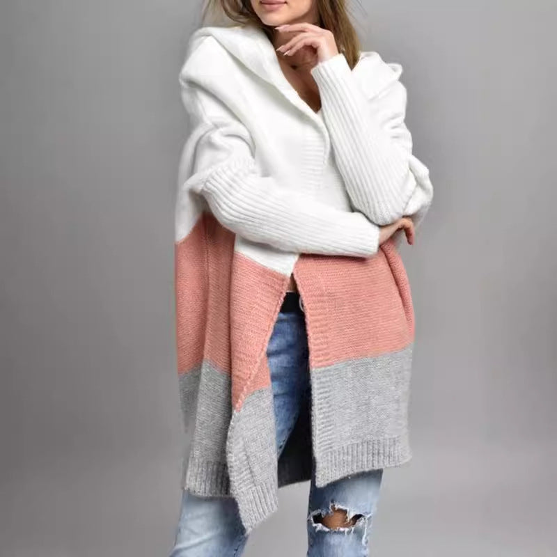 Damen Strickjacke mit Kapuze und blockfarbigem Design Drune
