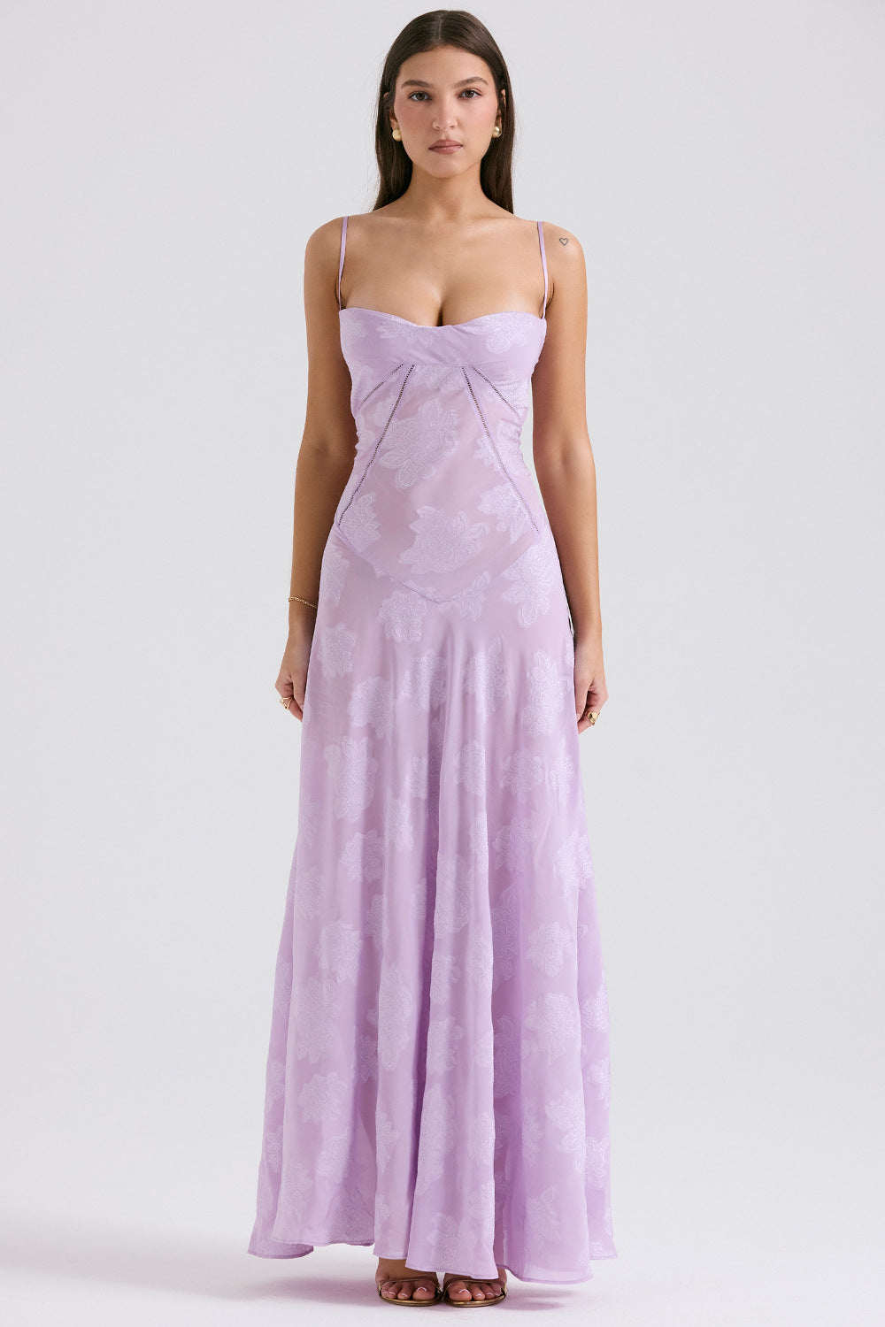 Damen Elegantes Maxikleid mit floralem Häkelmuster und raffiniertem Schnitt Drune
