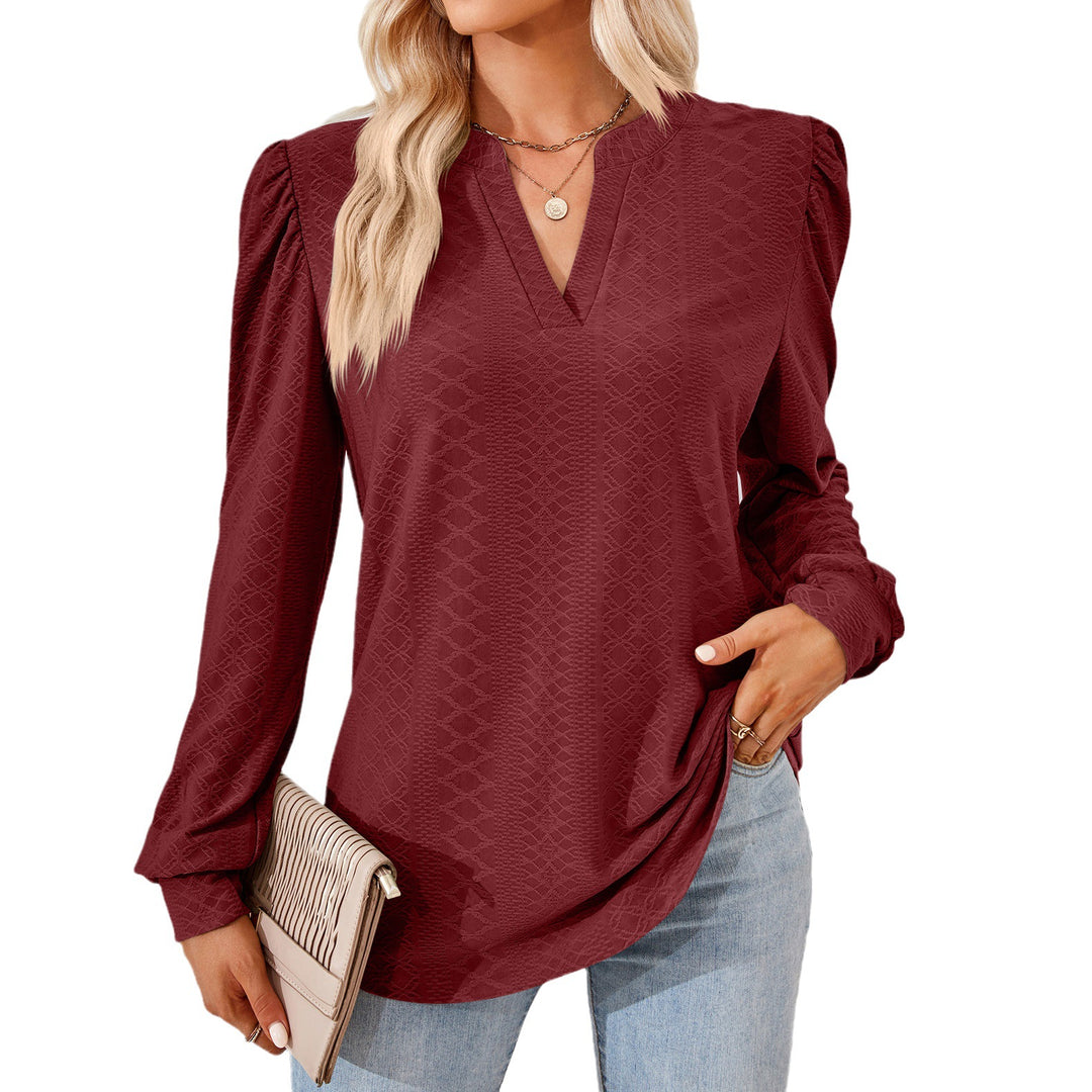 Damen Blusenshirt mit elegantem V-Ausschnitt und strukturiertem Muster Drune