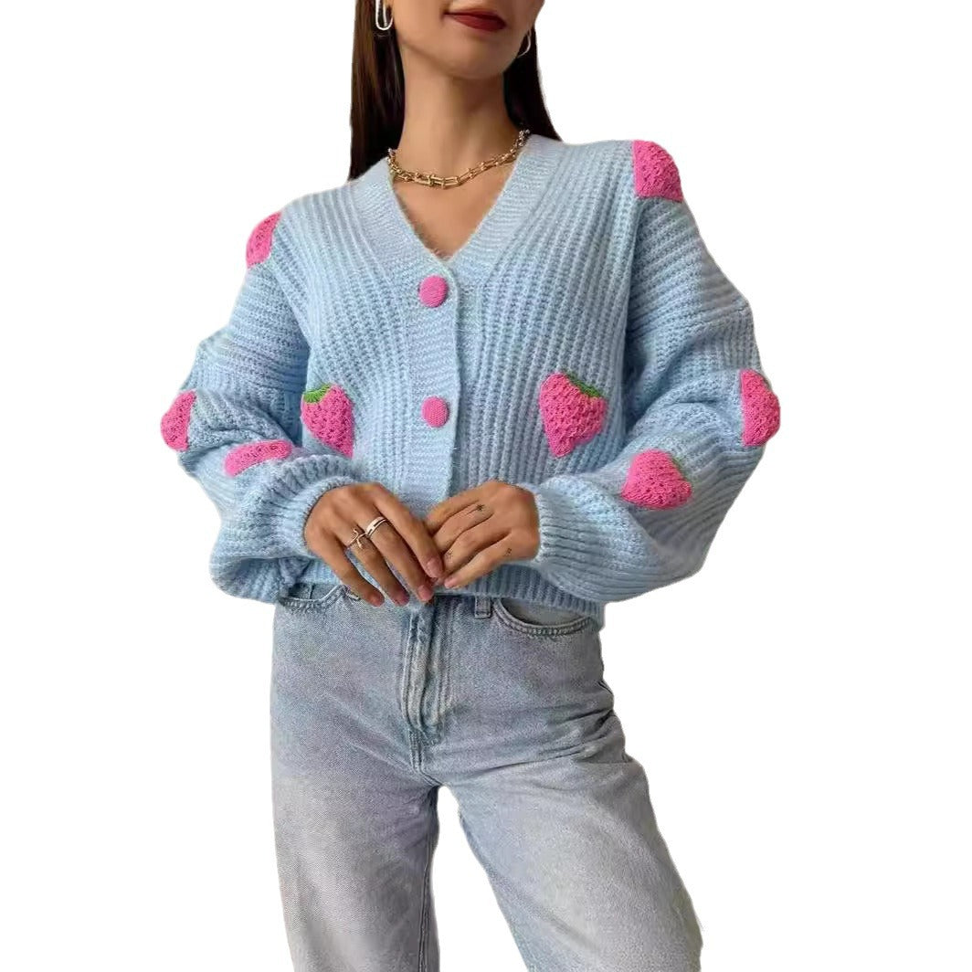 Damen Strickjacke mit fruchtigem Applikationsdesign Drune