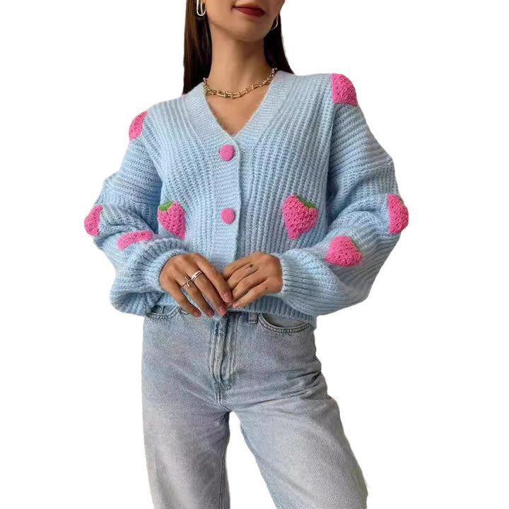 Damen Strickjacke mit fruchtigem Applikationsdesign Drune