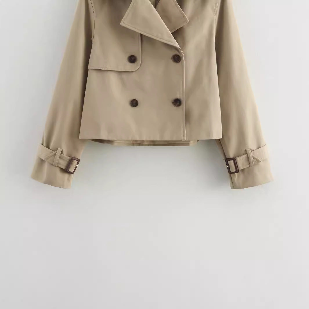 Damen Kurz Cropped Doppelreihige Trenchcoat Drune