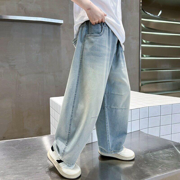 Damen weite lässige Jeans mit elastischem Bund Drune