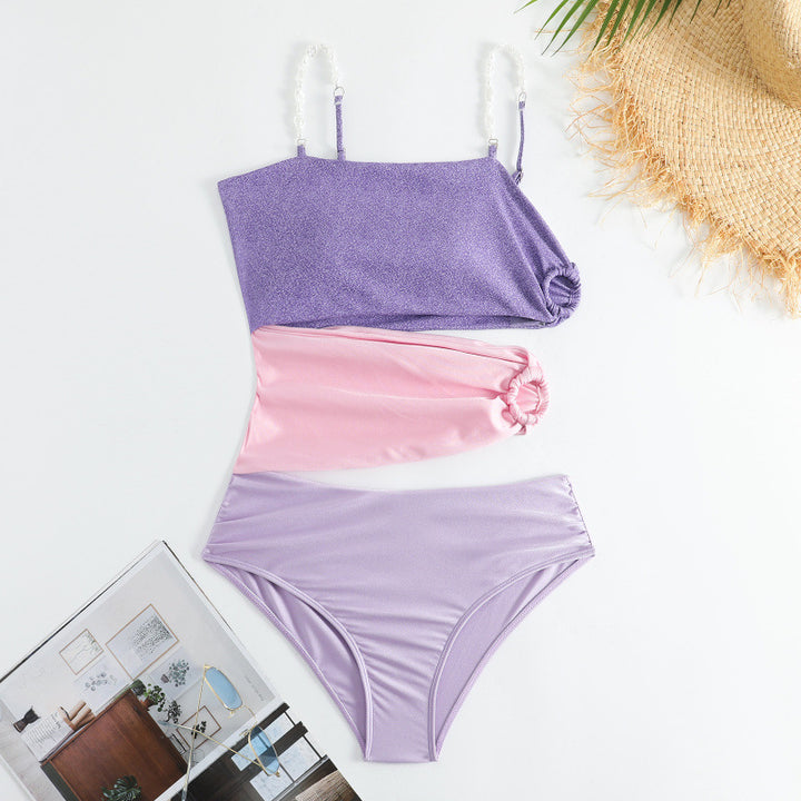 Damen Cut-Out Badeanzug mit schimmerndem Effekt und verstellbaren Trägern Drune