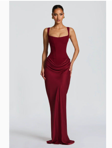 Damen Elegantes Maxikleid mit tiefem V-Ausschnitt und seitlichem Schlitz Drune