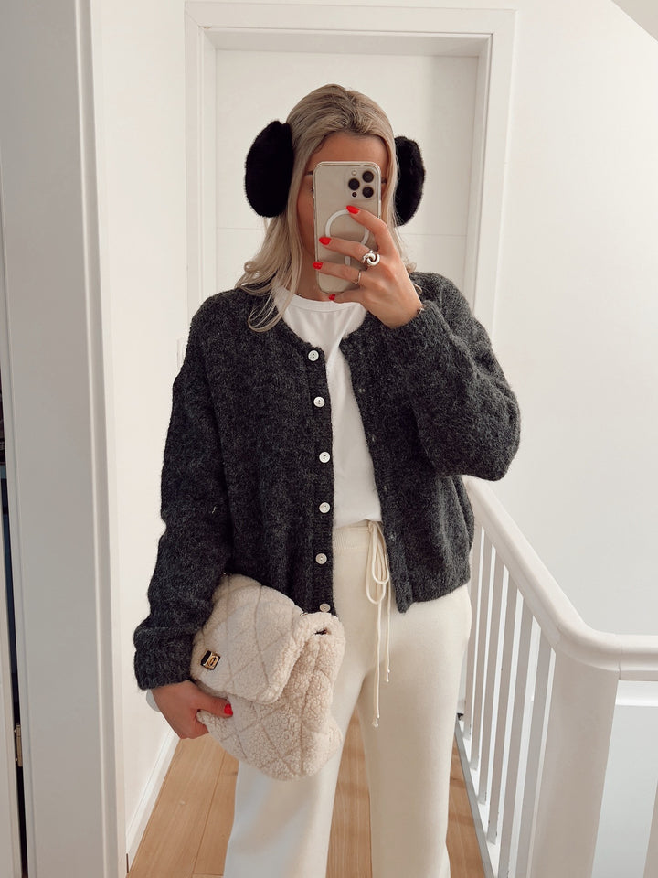 Damen lässige Strickjacke mit feiner Struktur und Knöpfen Drune