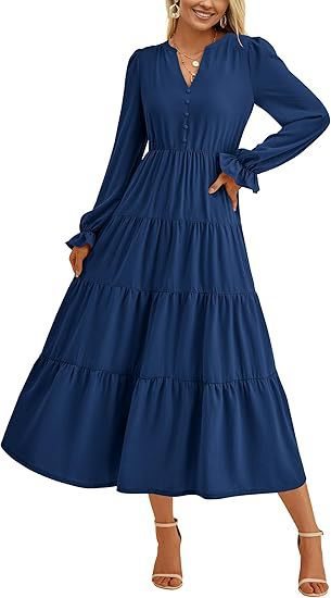Damen Langärmliges Maxi-Kleid mit Volants Drune
