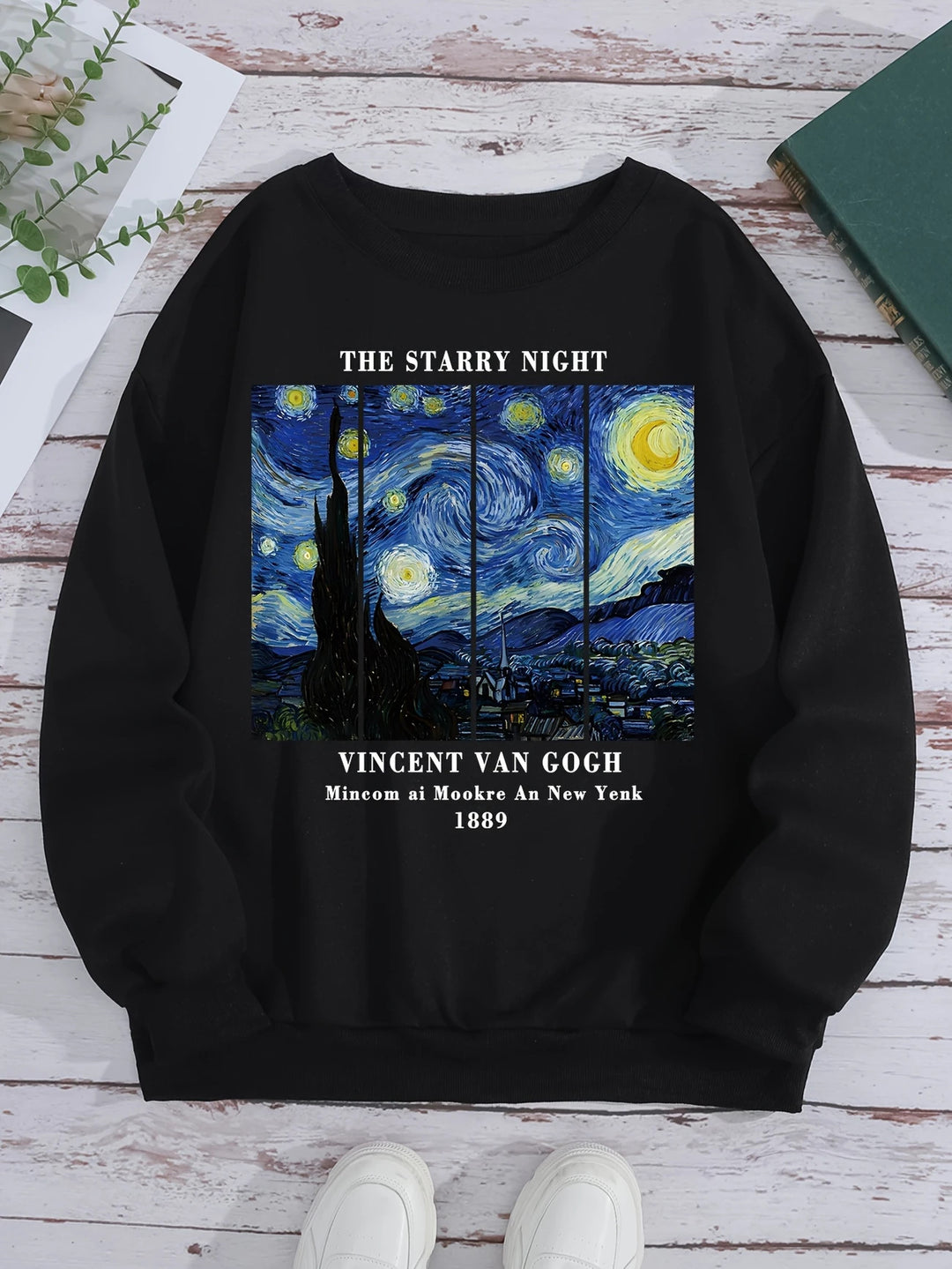 Damen Sweatshirt mit künstlerischem Van Gogh Motiv und modernem Druck Drune