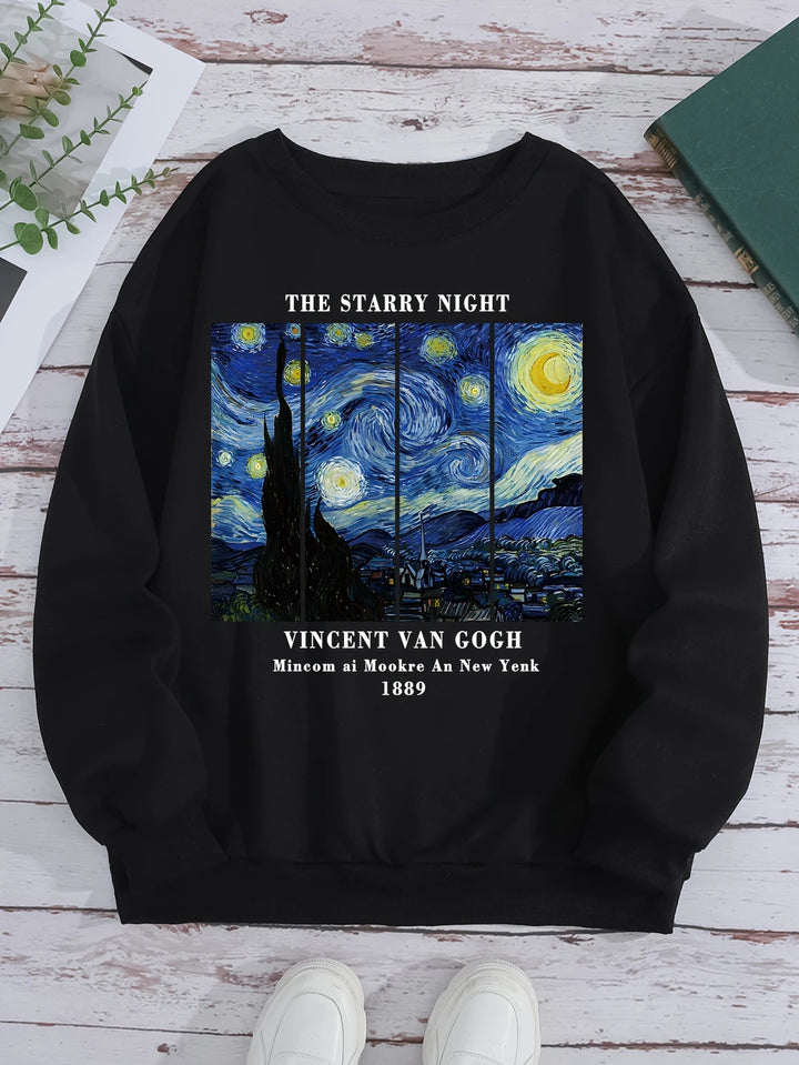 Damen Sweatshirt mit künstlerischem Van Gogh Motiv und modernem Druck Drune