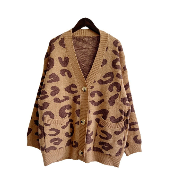 Damen Warming Cardigan mit lockeren Ärmeln und modischem Leo-Muster Drune