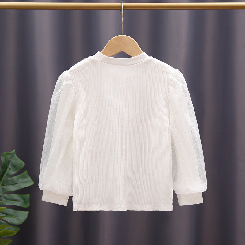 Mädchen Sweatshirt mit eleganten Rüschendetails und transparenten Tüllärmeln Drune