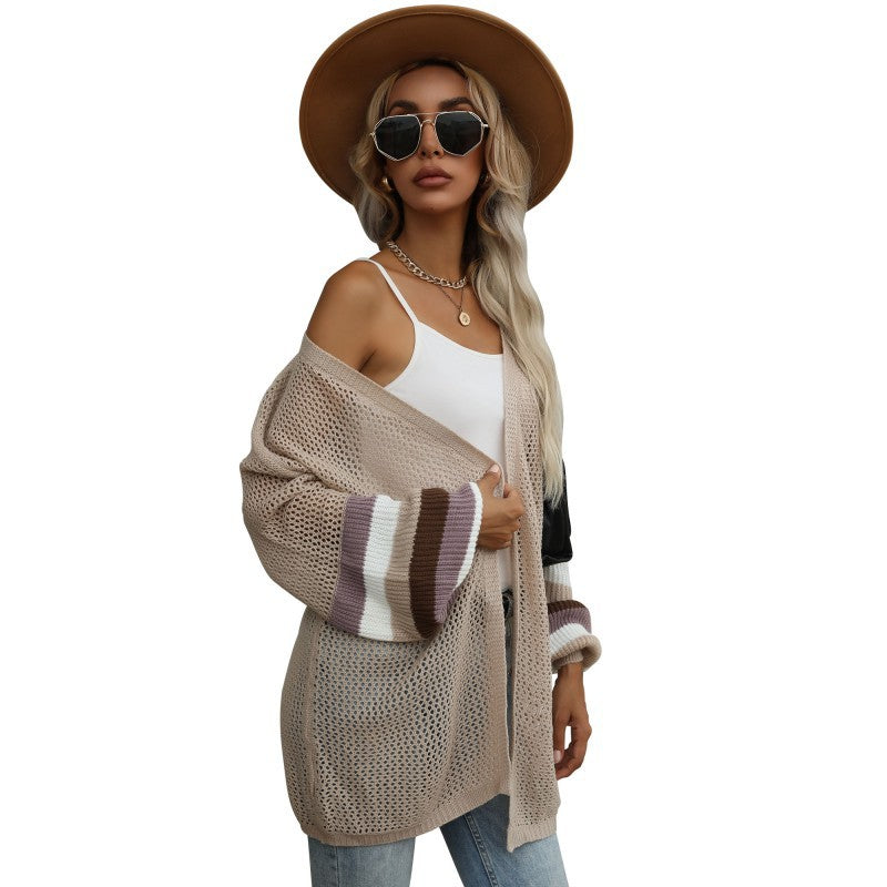 Damen Strickjacke mit modischen Streifenärmeln und lockerer Passform Drune