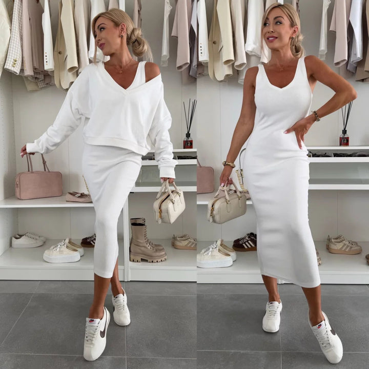 Damen elegantes und lässiges Kleidungsset mit angeschnittenem Oberteil Drune