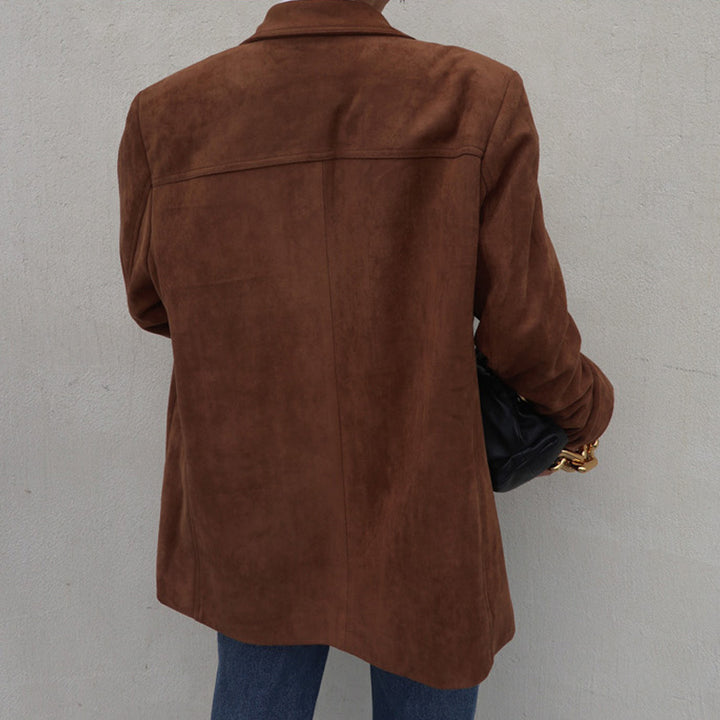 Damen Wildleder Blazer im Oversized-Stil mit eleganten Nahtdetails Drune