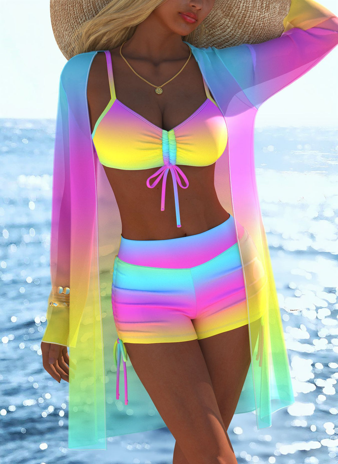 Damen Bikini-Set mit raffiniertem Wickeloberteil und stilvollem Hochbund Drune