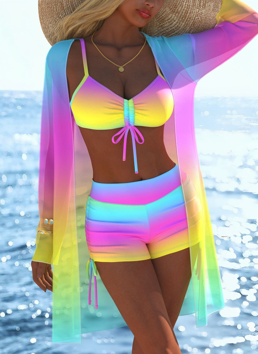 Damen Bikini-Set mit raffiniertem Wickeloberteil und stilvollem Hochbund Drune