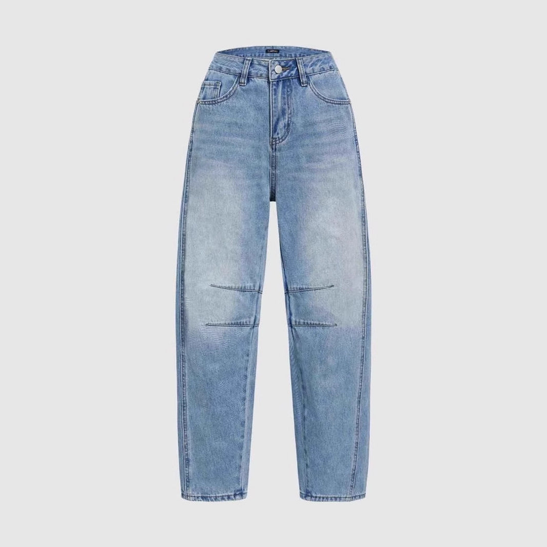 Damen weit geschnittene Denim-Jeans mit hohem Bund und modernen Designdetails Drune