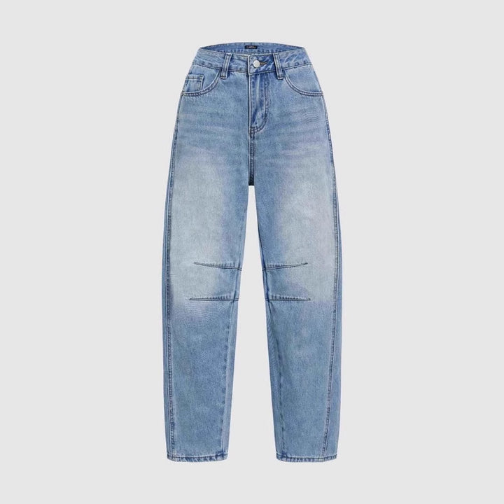 Damen weit geschnittene Denim-Jeans mit hohem Bund und modernen Designdetails Drune
