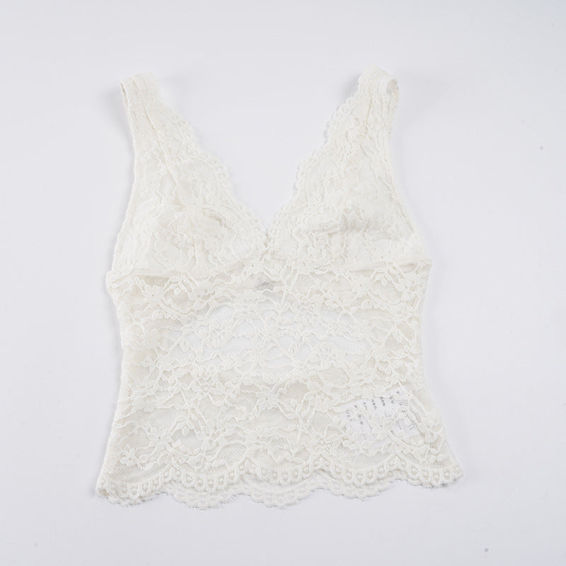 Damen Spitzen-Camisole mit tiefem V-Ausschnitt und eleganter Spitze Drune