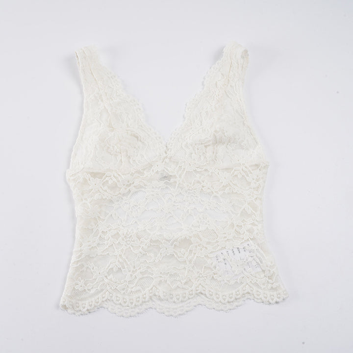 Damen Spitzen-Camisole mit tiefem V-Ausschnitt und eleganter Spitze Drune