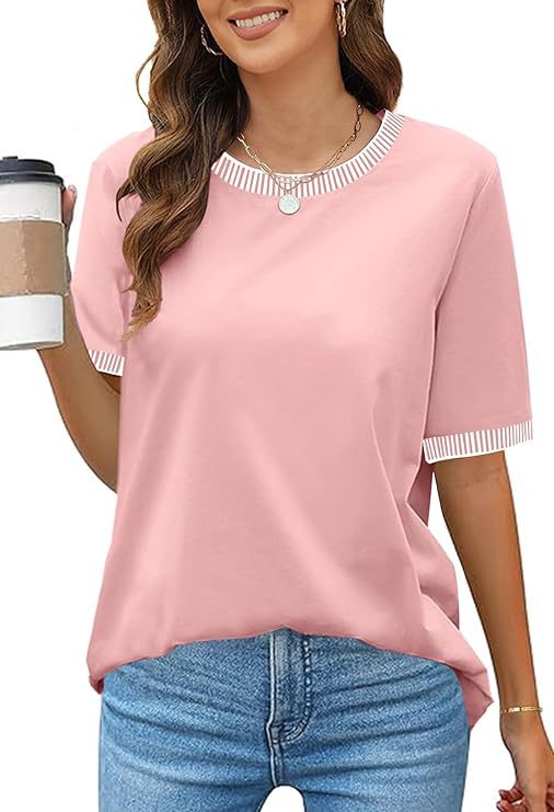Damen lässiges Kurzarm-Shirt mit modischem Streifenkragen Drune