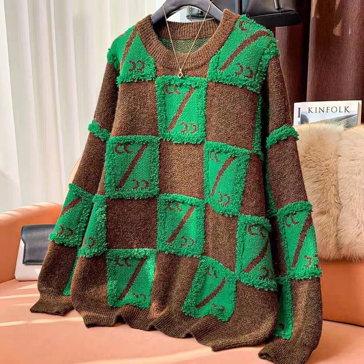 Damen Großer Oversized Pullover mit grafischem Design Drune