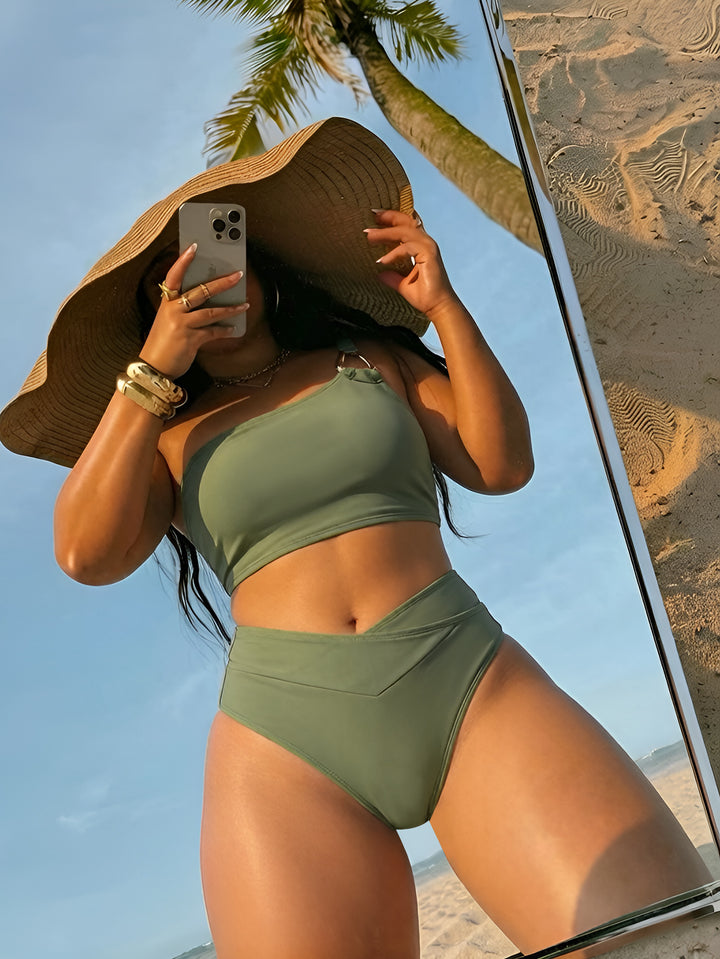 Damen Hochtailliertes Bikini-Set mit asymmetrischem Oberteil Drune