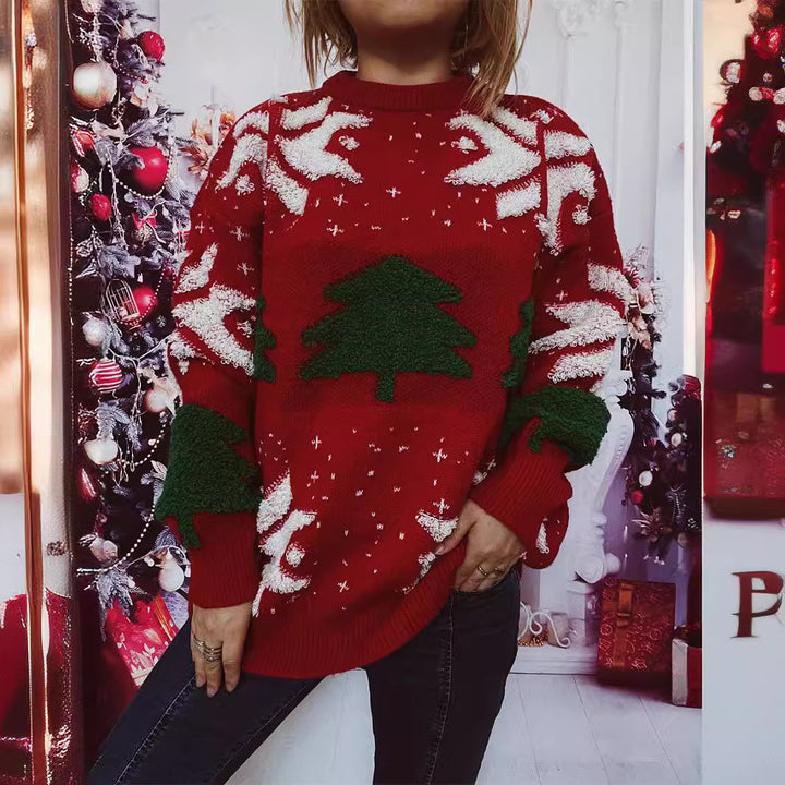 Damen lässiger Pullover mit festlichem Wintermotiv Drune