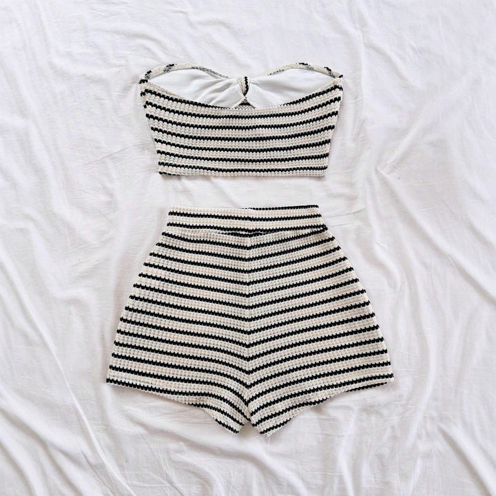 Damen Bandeau-Top und Short-Set mit maritimem Streifenmuster Drune