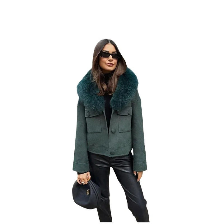 Damen stylische Winterjacke mit abnehmbarem Kunstfellkragen Drune