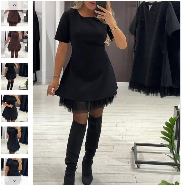 Damen Elegantes Kleid mit Tüllsaum und schlichter Silhouette Drune