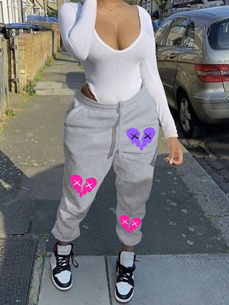 Damen Bequeme Sweatpants mit kreativen Herzmotiven Drune